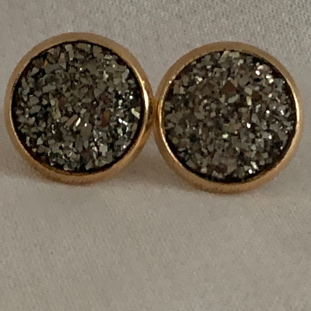 NWOT Rich Brown Druzy Stud Earrings Gold Plated